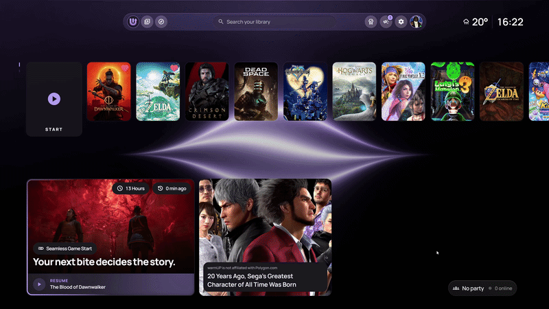 warmUP Seamless Game Start — pick a game and play without store windows stealing focus